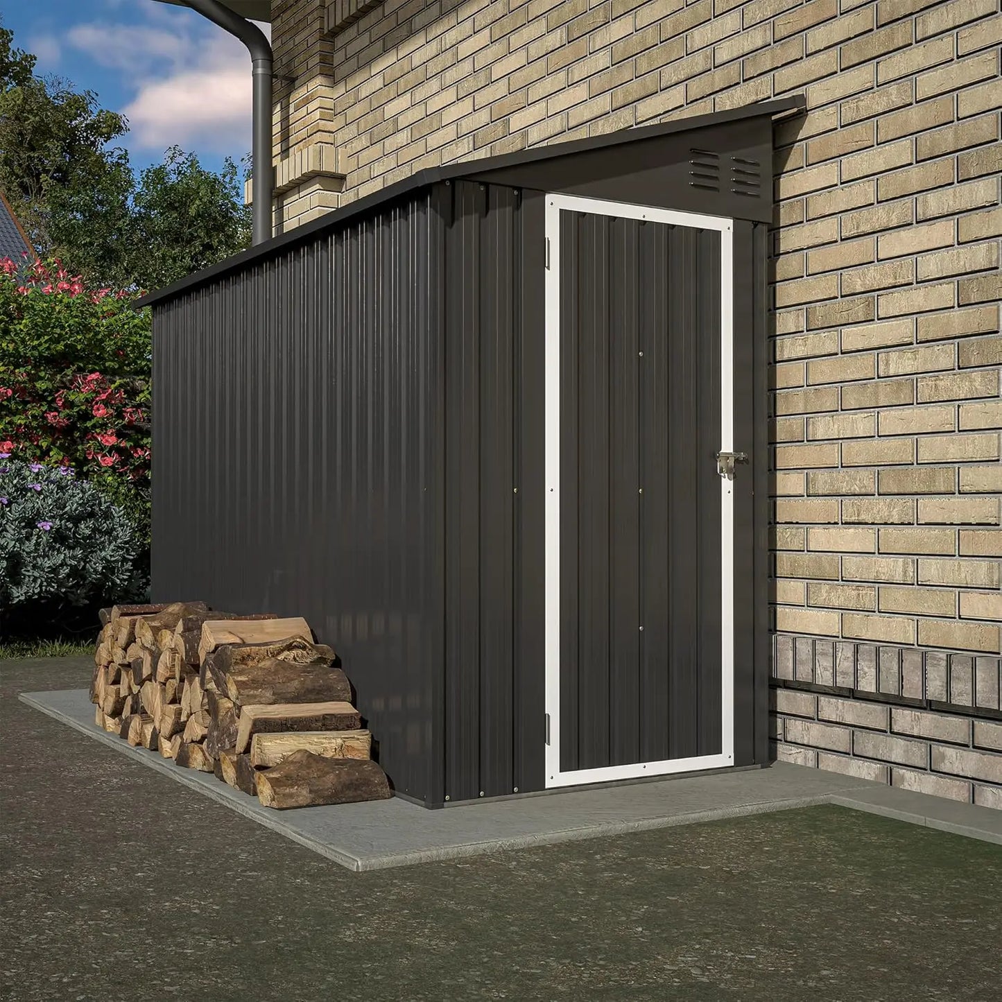 Shed Lean to Storage Shed, Outdoor 4' x 8' Metal Wall Side Storage Shed