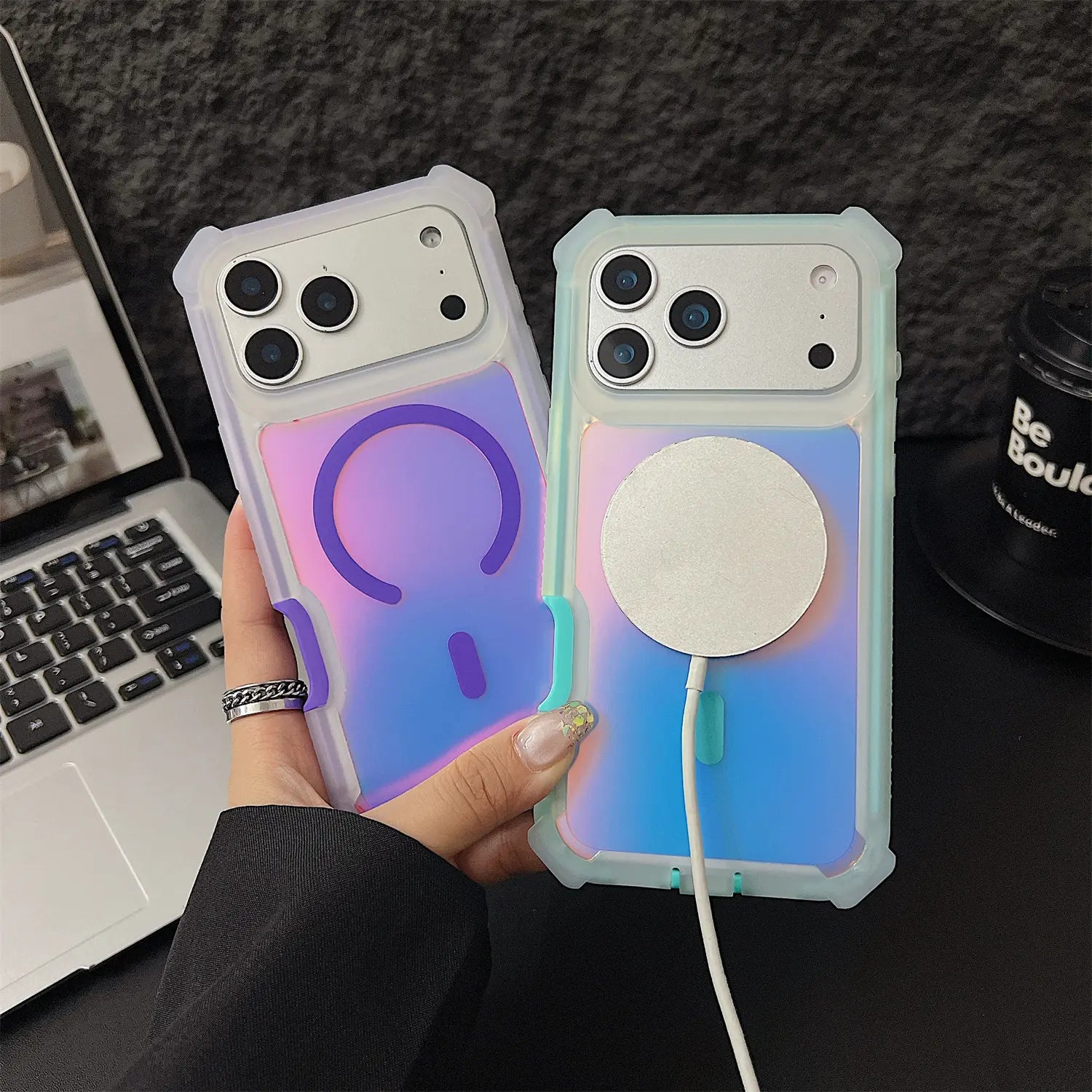 Elevate Your Style with the HOTSIAD Iridescent Laser Fluorescent Phone Case - Shockproof, Anti-Slip, and MagSafe Compatible for iPhone 17, 16 Pro Max, 15, 14, 13 Pro Max