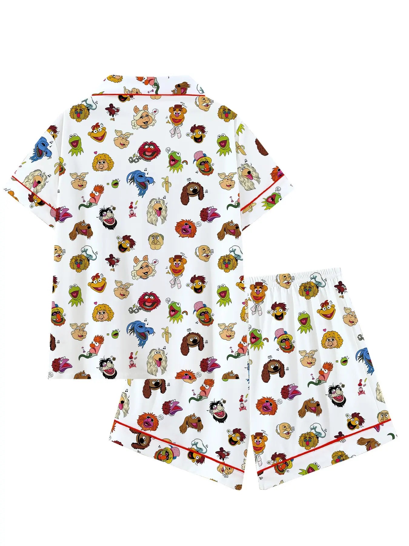 Muppets Cartoon Prints Loose-Fitting Short Sleeve Sleepwear Set, Comfortable All-Season Party Wear, Ideal Gift for Relaxing & Travel