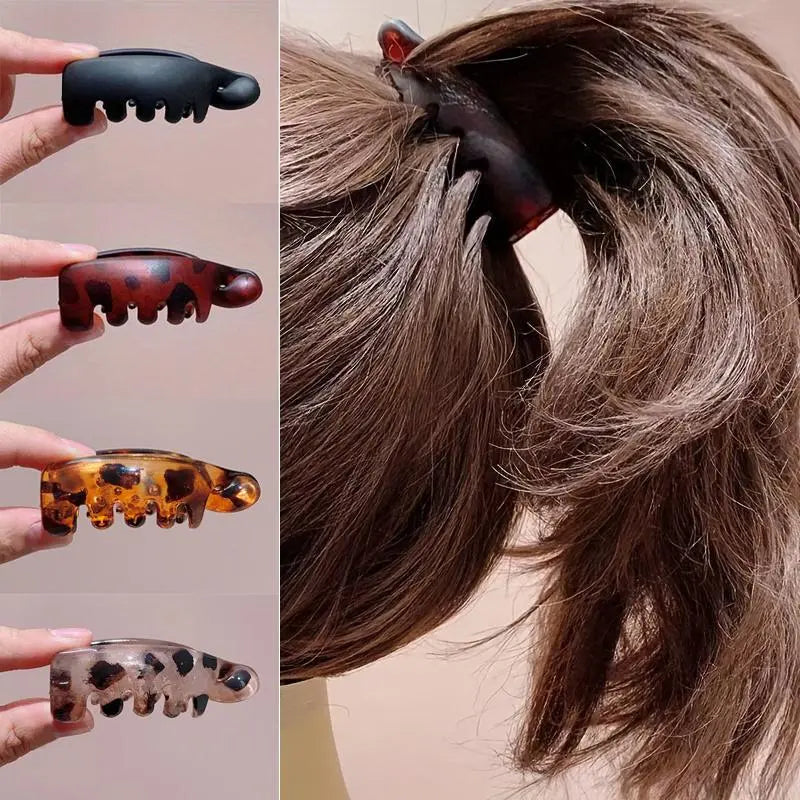 Elevate Your Style with Our Women's 4 Non-Slip Banana Hair Clips - Vintage Oval Leopard Print, Amber & Black - Perfect for Chic Ponytails and Elegant Buns