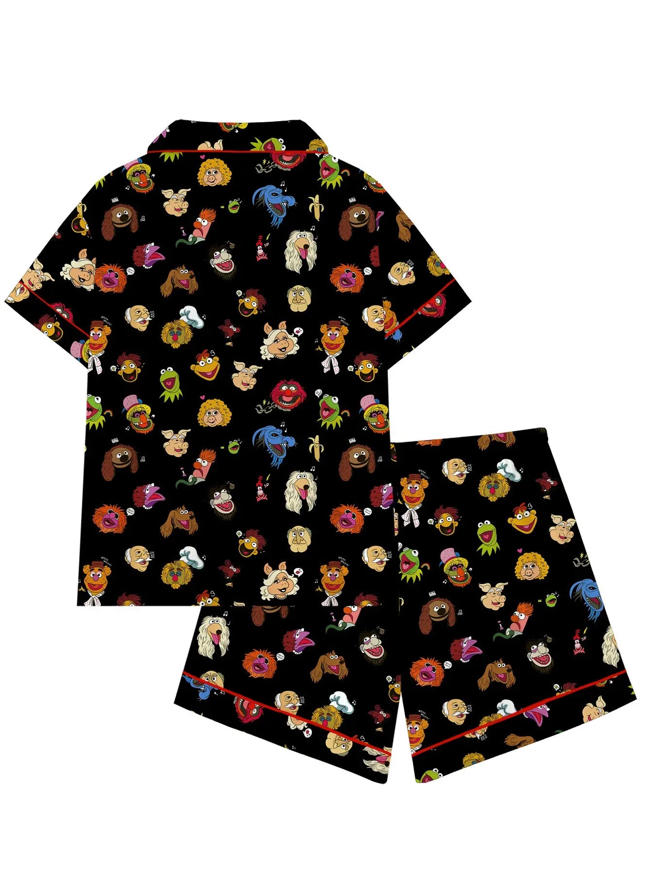 Muppets Cartoon Prints Loose-Fitting Short Sleeve Sleepwear Set, Comfortable All-Season Party Wear, Ideal Gift for Relaxing & Travel