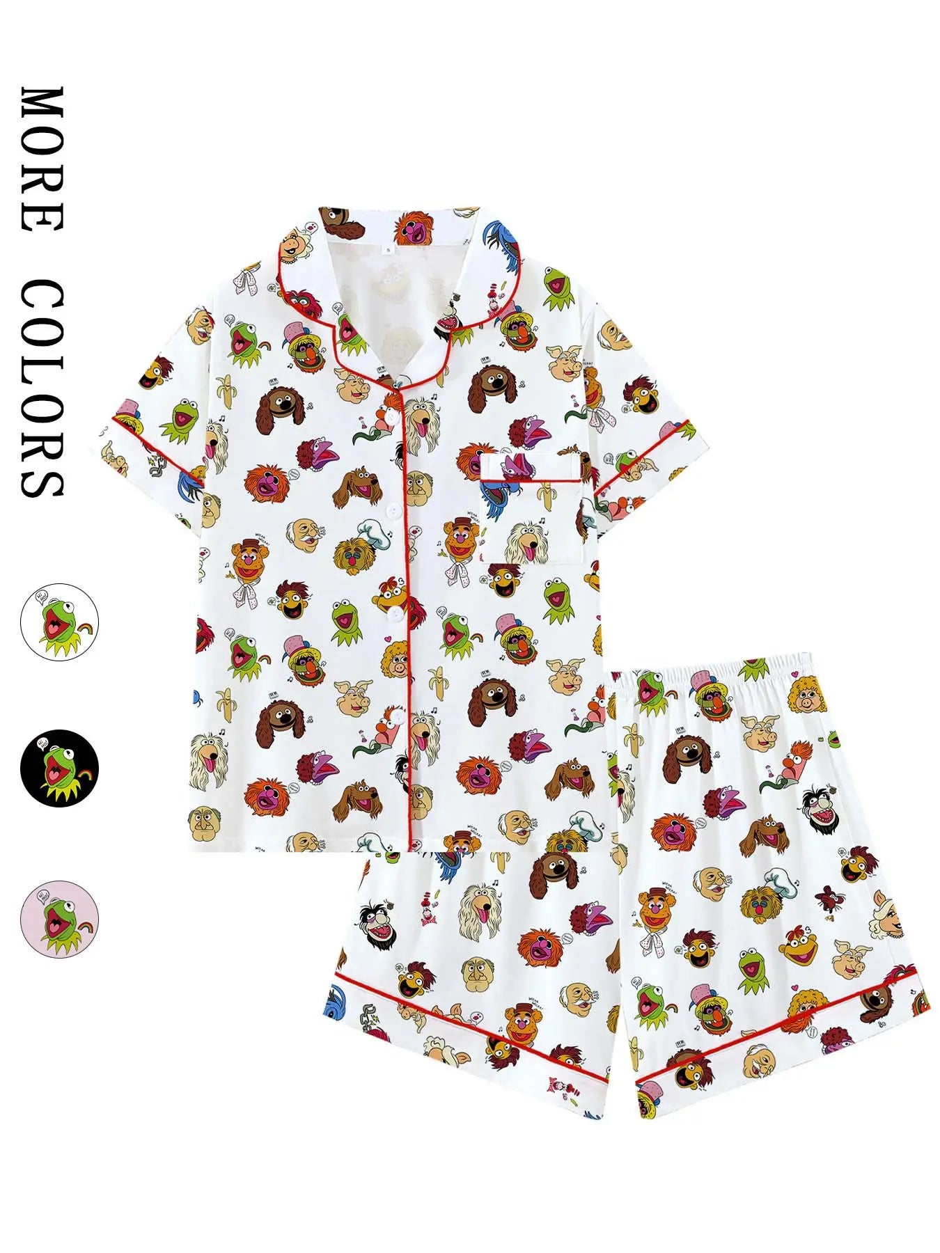 Muppets Cartoon Prints Loose-Fitting Short Sleeve Sleepwear Set, Comfortable All-Season Party Wear, Ideal Gift for Relaxing & Travel