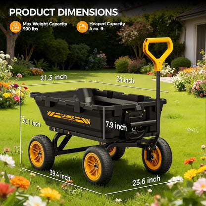 10in NO-FLAT TIRES 900lb Heavy-Duty Garden Dump Cart