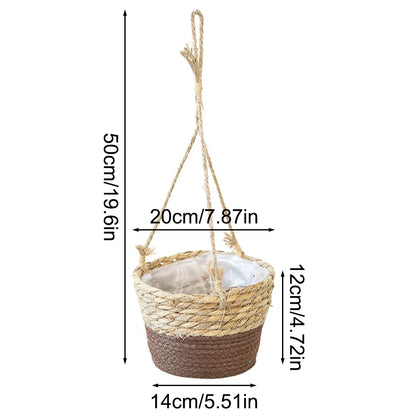 1PC Straw Hanging Basket Planter