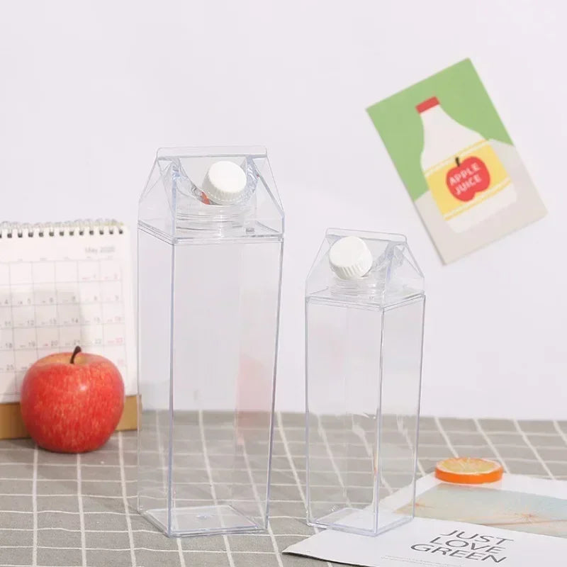 1 Pcs 500/1000ml Hot Selling Creative Milk Box Transparent Water Cup Fresh And Convenient Cup Simple Plastic Cup Milk Cup