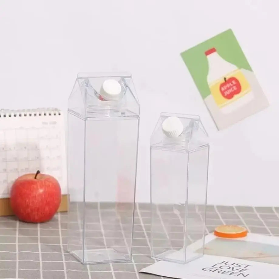 1 Pcs 500/1000ml Hot Selling Creative Milk Box Transparent Water Cup Fresh And Convenient Cup Simple Plastic Cup Milk Cup