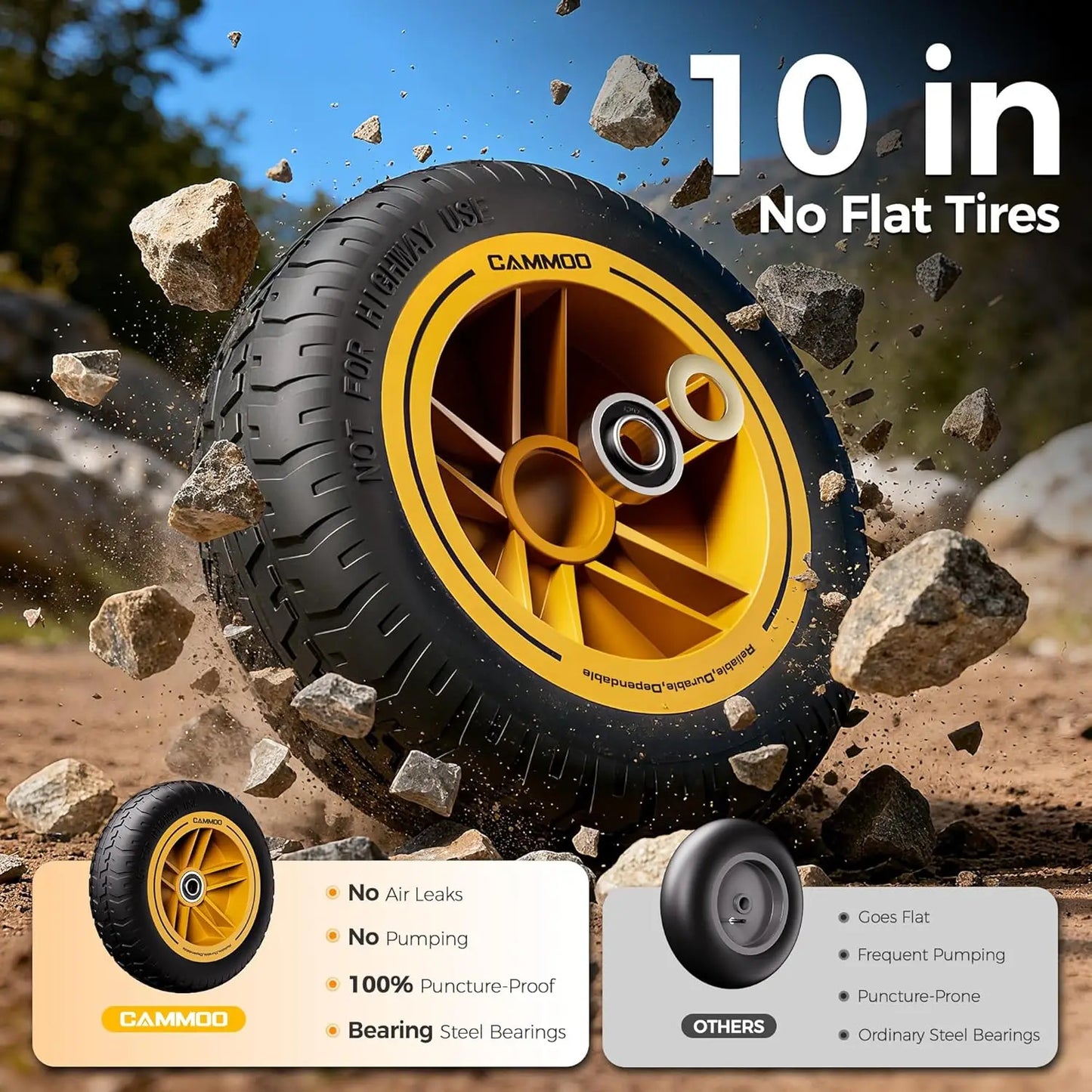 10in NO-FLAT TIRES 900lb Heavy-Duty Garden Dump Cart