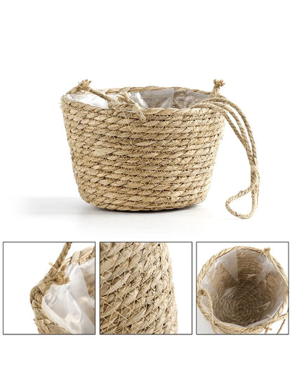 1PC Straw Hanging Basket Planter