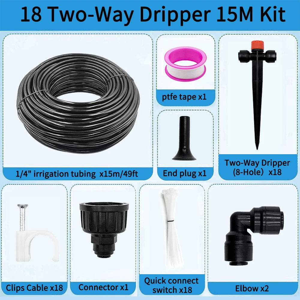 Garden Watering System, Quick-Connect Drip Irrigation Kit, DIY Automatic Irrigation Equipment Set for Lawn Raised Bed Greenhouse