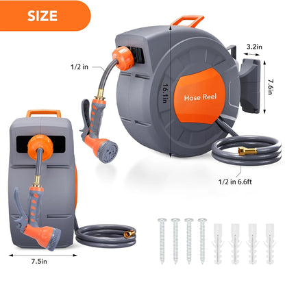 Retractable Garden Hose Reel 1/2 In x 100 FT Wall Mounted