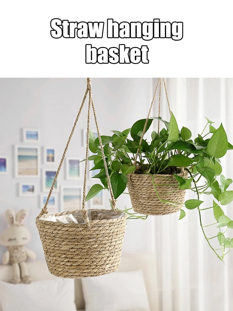 1PC Straw Hanging Basket Planter