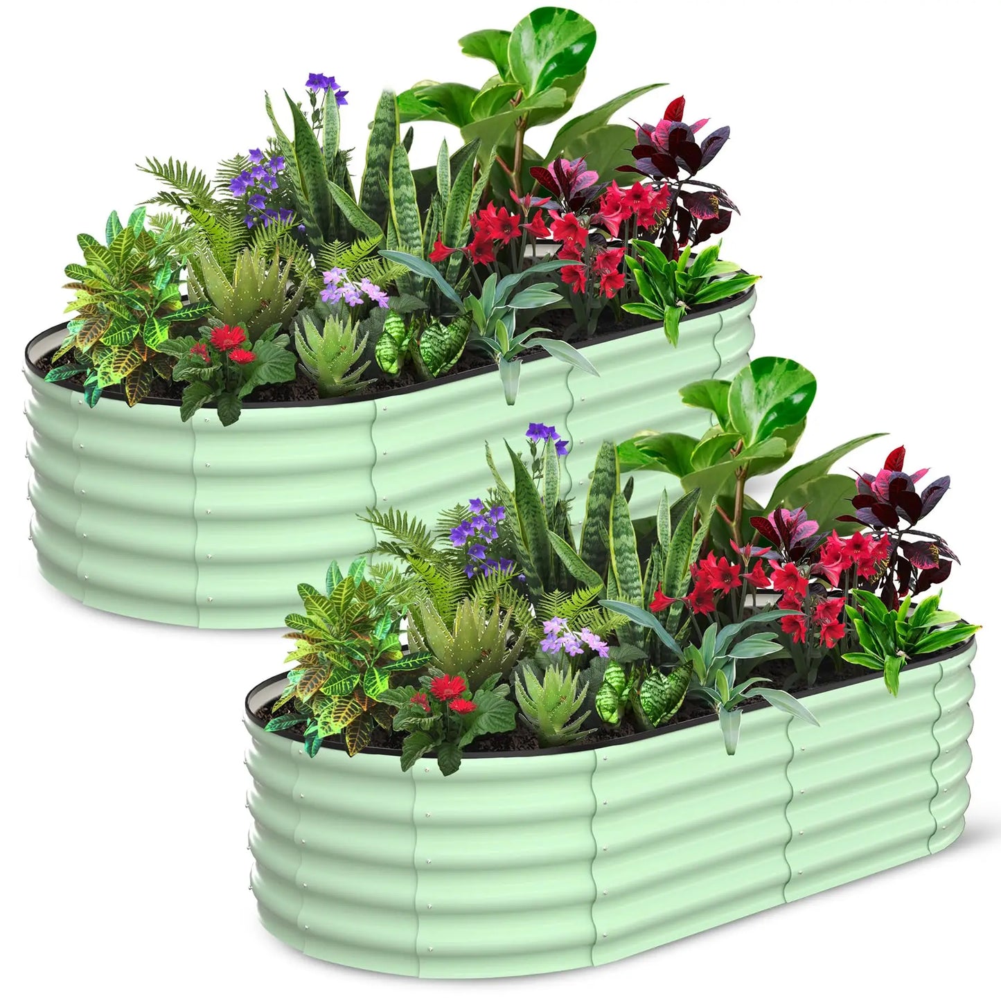 2-Pack Oval Galvanized Steel Raised Garden Bed