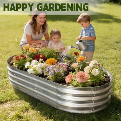 Outdoor Galvanized Metal Raised Garden Bed, 4x2x1ft, Large Planter Box for Vegetables, Fruits, Easy Assembly with Wing Nuts, Sil
