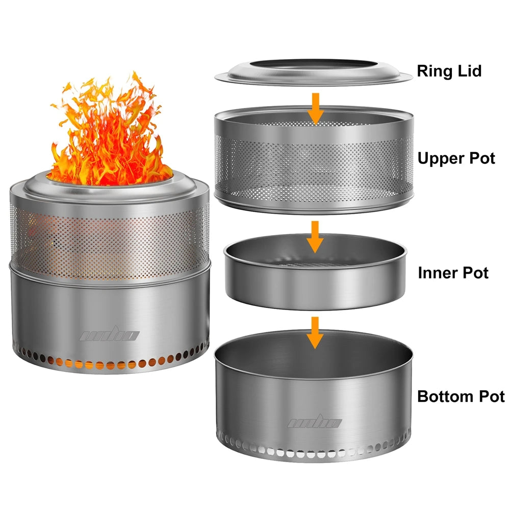 19 Inch Smokeless Fire Pit for Outdoor Wood Burning