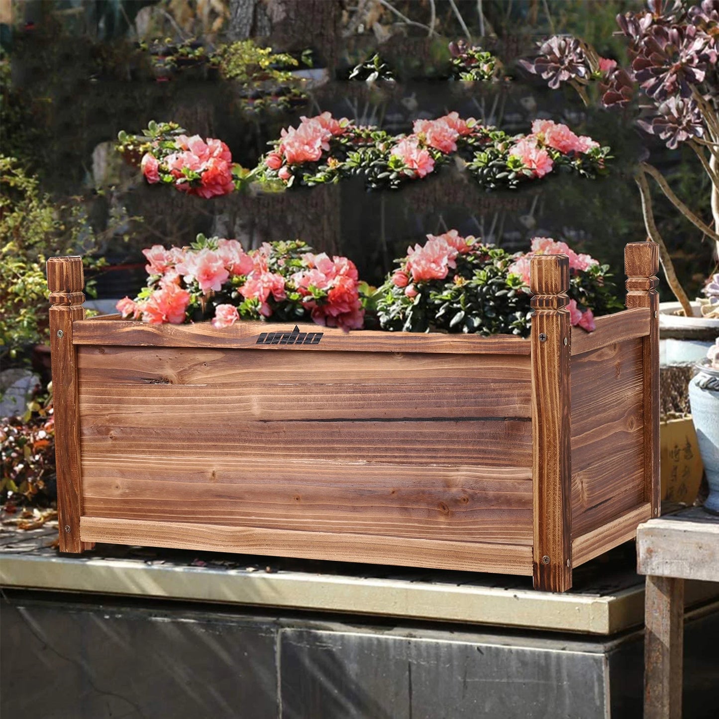 Wood Planter Box Outdoor Raised Garden Planter Bed for Flowers Vegetables