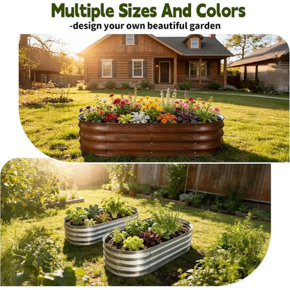 Outdoor Galvanized Metal Raised Garden Bed, 4x2x1ft, Large Planter Box for Vegetables, Fruits, Easy Assembly with Wing Nuts, Sil