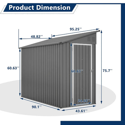 Shed Lean to Storage Shed, Outdoor 4' x 8' Metal Wall Side Storage Shed