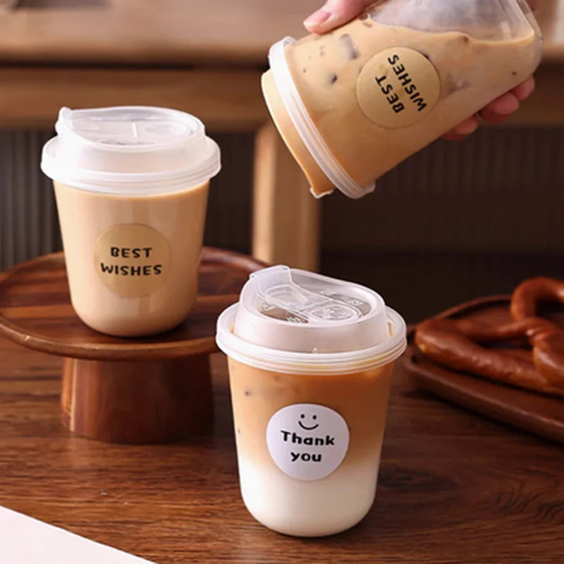 Disposable Thickened Cups - PET, Direct Drink Lid, Leak-Proof, Heat-Resistant, for Cafes & Milk Tea Shops