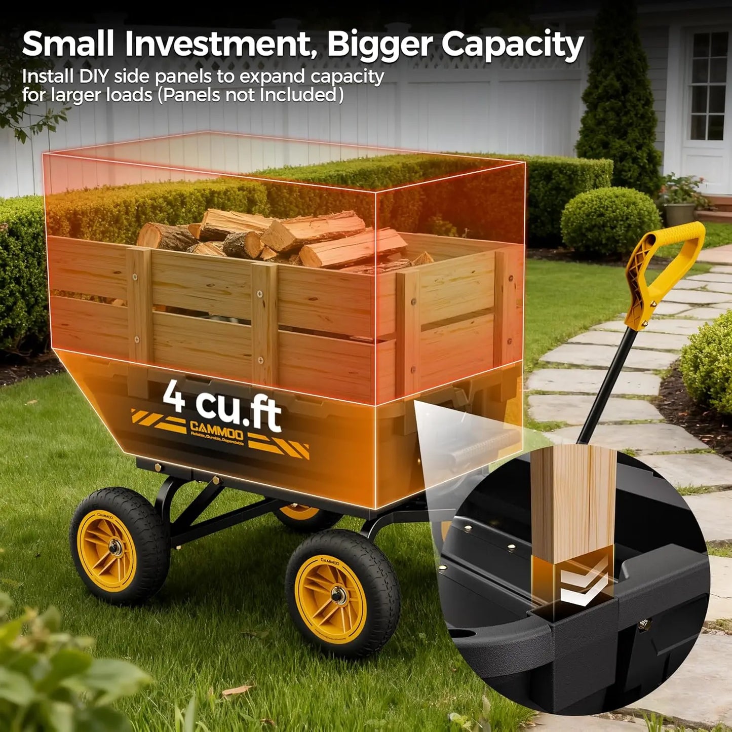 10in NO-FLAT TIRES 900lb Heavy-Duty Garden Dump Cart