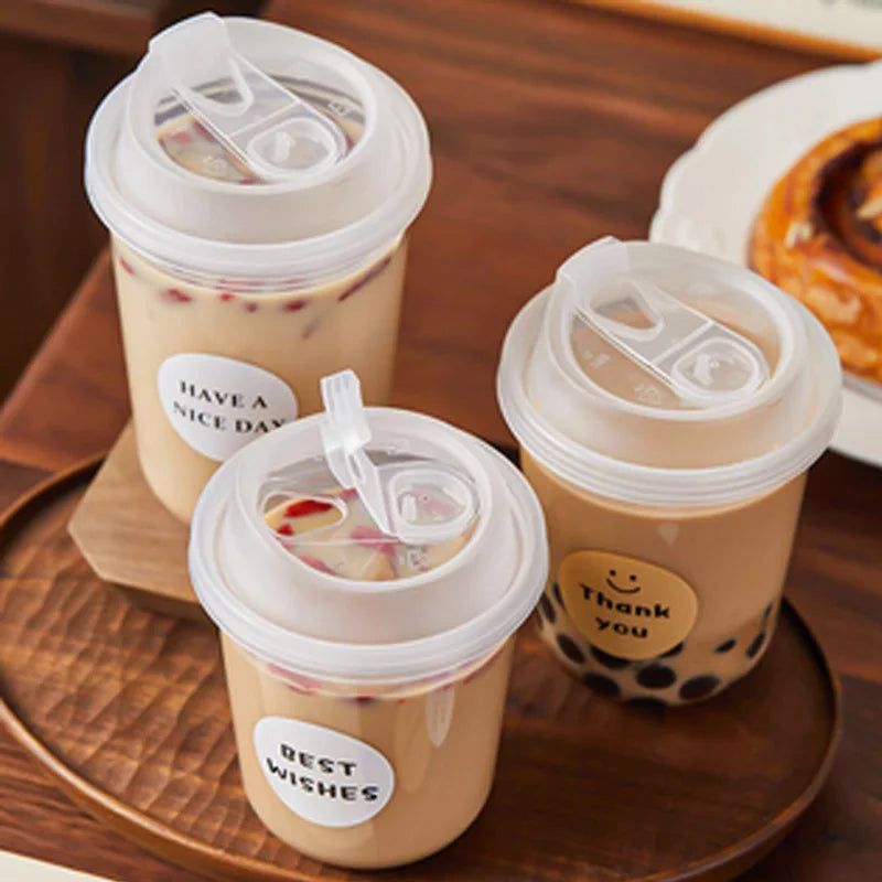 Disposable Thickened Cups - PET, Direct Drink Lid, Leak-Proof, Heat-Resistant, for Cafes & Milk Tea Shops