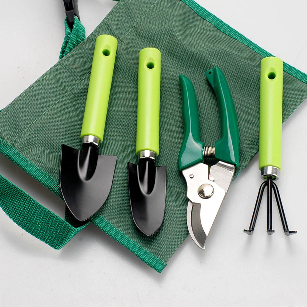 4-piece gardening tool set, including potted plants, soil filling, pruning, vegetable planting, weeding, and planting tools.