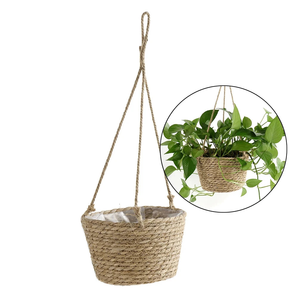 1PC Straw Hanging Basket Planter