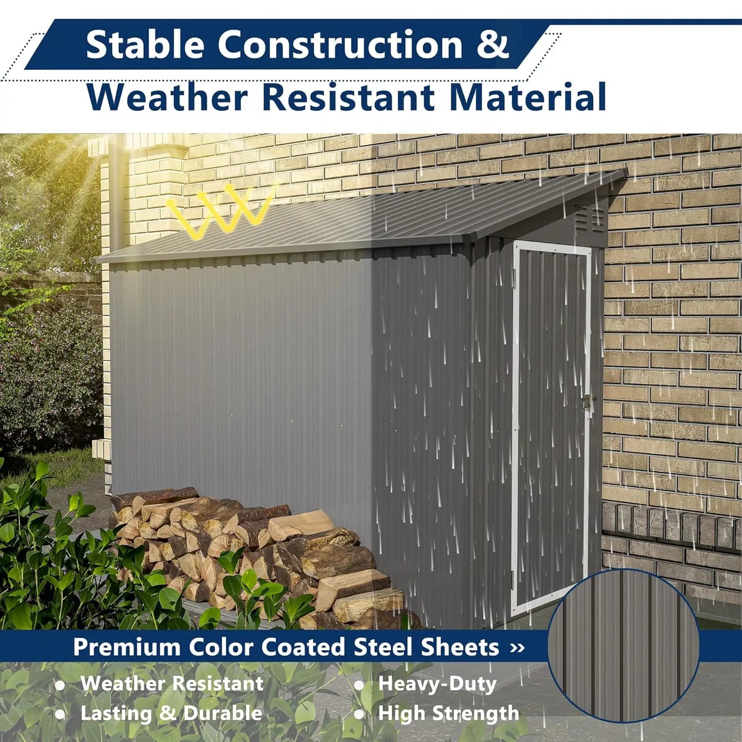 Shed Lean to Storage Shed, Outdoor 4' x 8' Metal Wall Side Storage Shed
