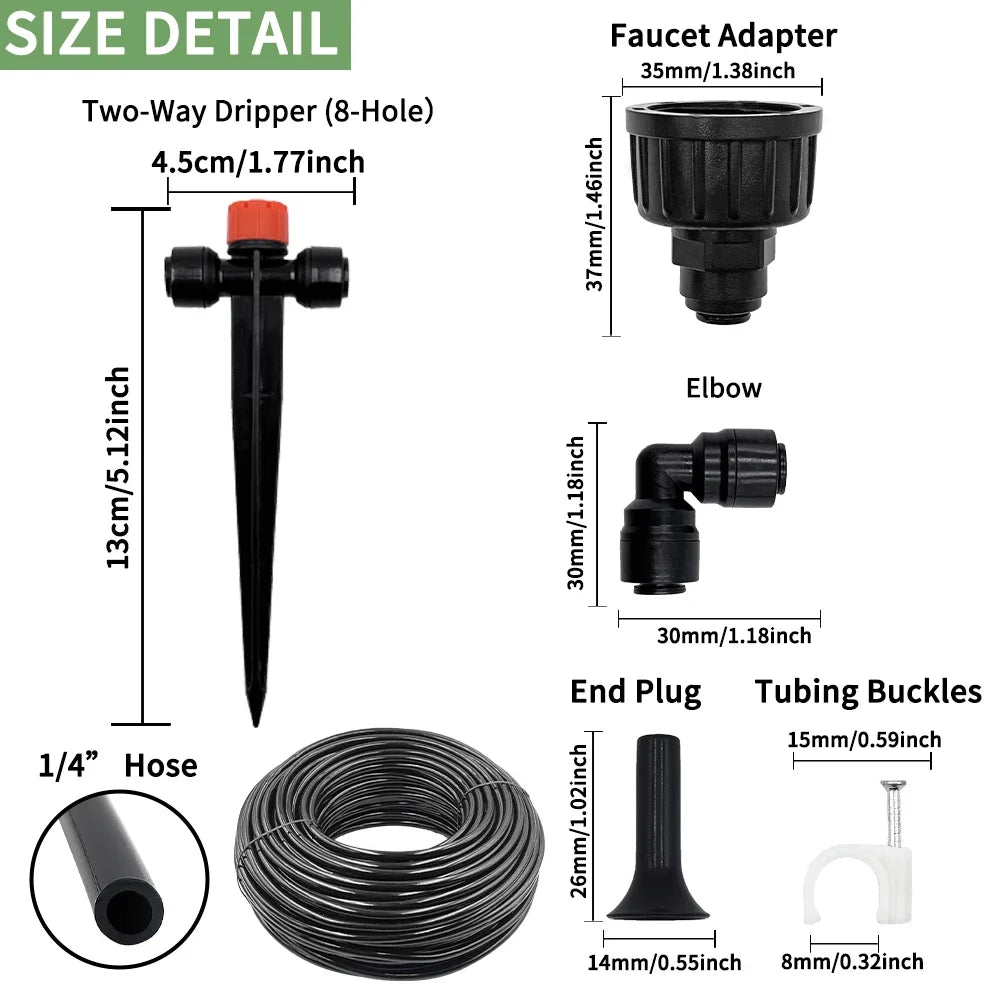 Garden Watering System, Quick-Connect Drip Irrigation Kit, DIY Automatic Irrigation Equipment Set for Lawn Raised Bed Greenhouse
