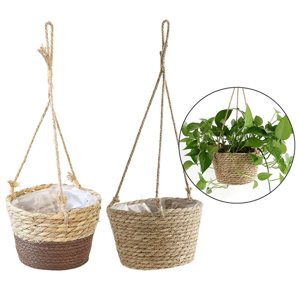1PC Straw Hanging Basket Planter