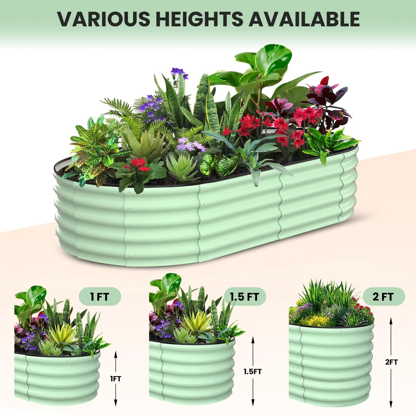 2-Pack Oval Galvanized Steel Raised Garden Bed