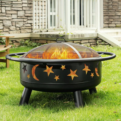 32 Inch Round Fire Pit with Mesh Cover