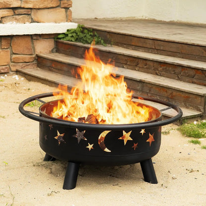 32 Inch Round Fire Pit with Mesh Cover