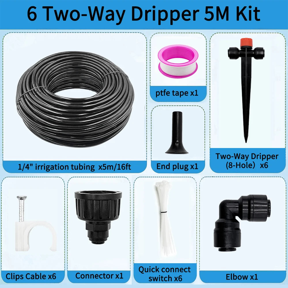 Garden Watering System, Quick-Connect Drip Irrigation Kit, DIY Automatic Irrigation Equipment Set for Lawn Raised Bed Greenhouse