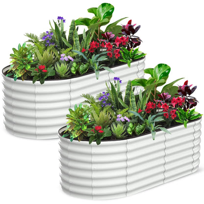 2-Pack Oval Galvanized Steel Raised Garden Bed