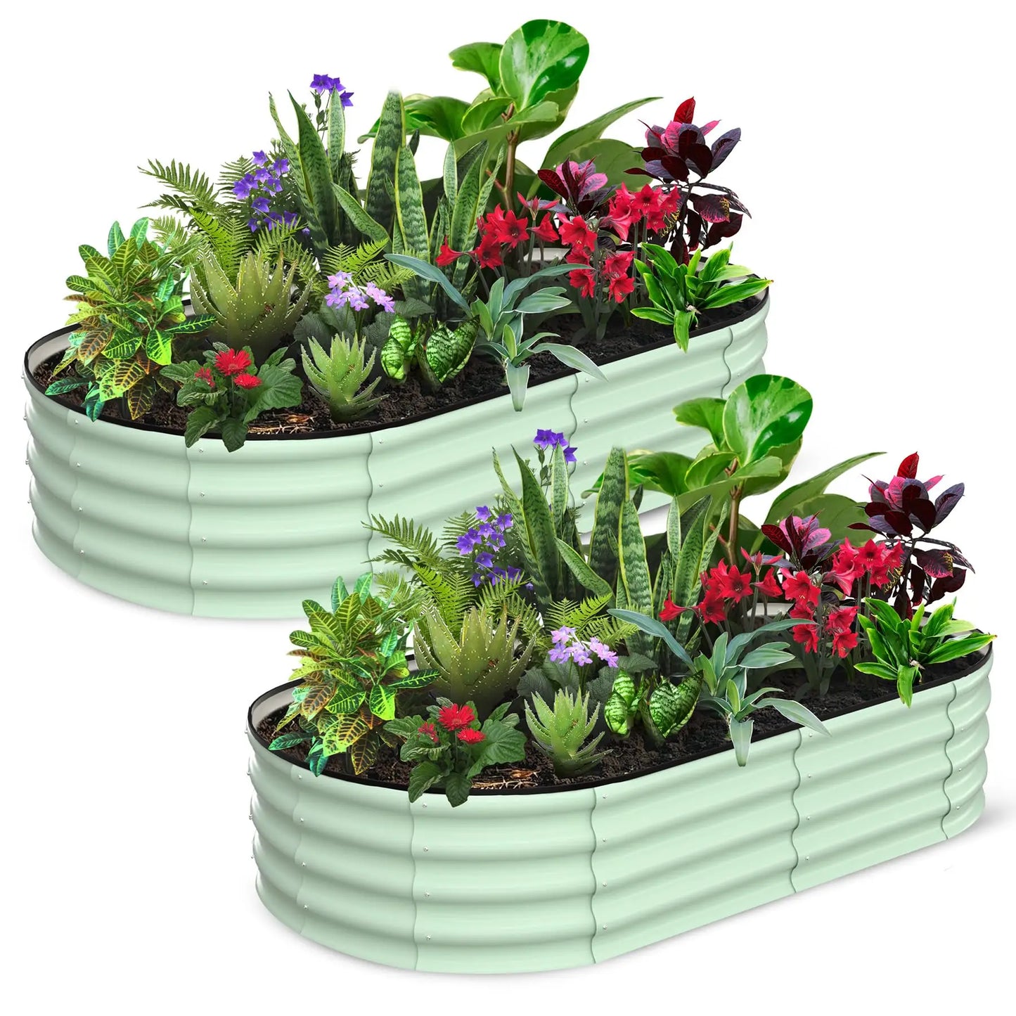 2-Pack Oval Galvanized Steel Raised Garden Bed