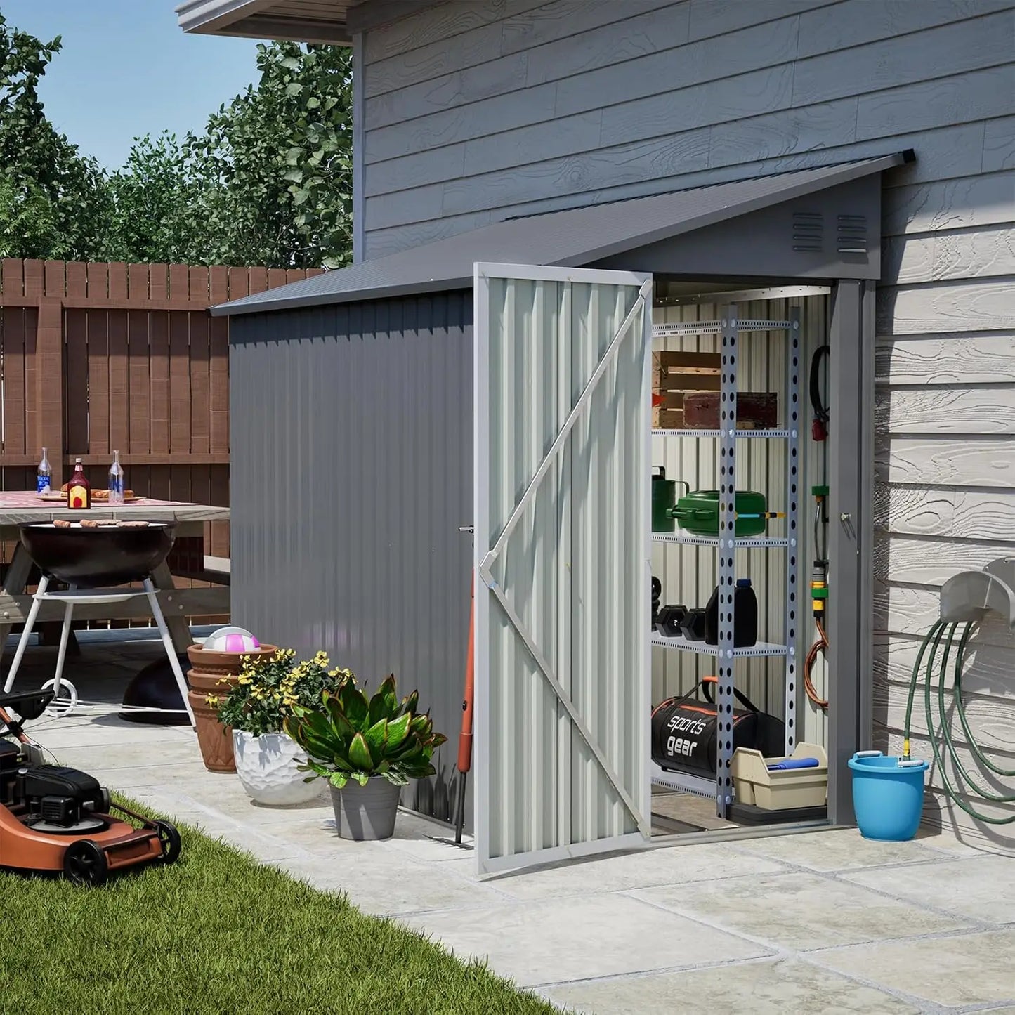 Shed Lean to Storage Shed, Outdoor 4' x 8' Metal Wall Side Storage Shed