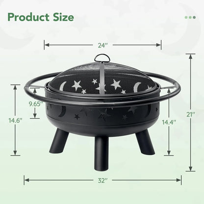 32 Inch Round Fire Pit with Mesh Cover