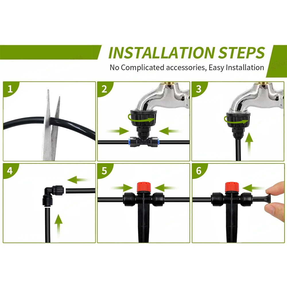 Garden Watering System, Quick-Connect Drip Irrigation Kit, DIY Automatic Irrigation Equipment Set for Lawn Raised Bed Greenhouse