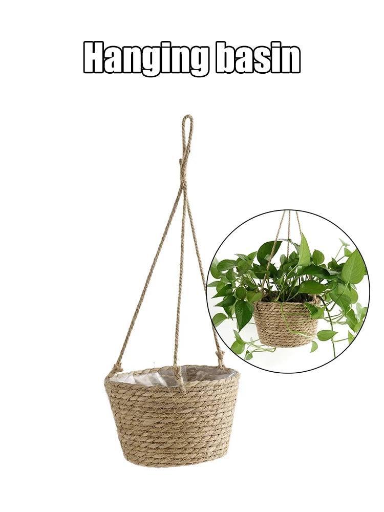 1PC Straw Hanging Basket Planter