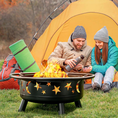 32 Inch Round Fire Pit with Mesh Cover