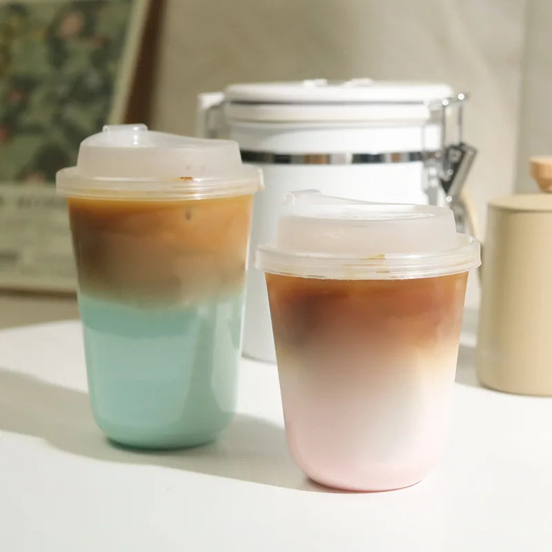 Disposable Thickened Cups - PET, Direct Drink Lid, Leak-Proof, Heat-Resistant, for Cafes & Milk Tea Shops