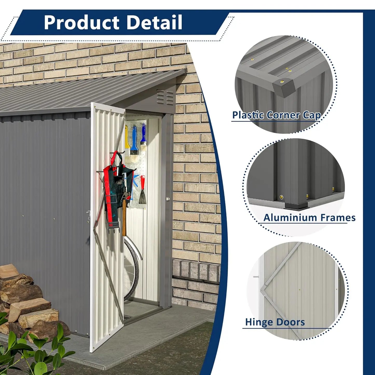 Shed Lean to Storage Shed, Outdoor 4' x 8' Metal Wall Side Storage Shed