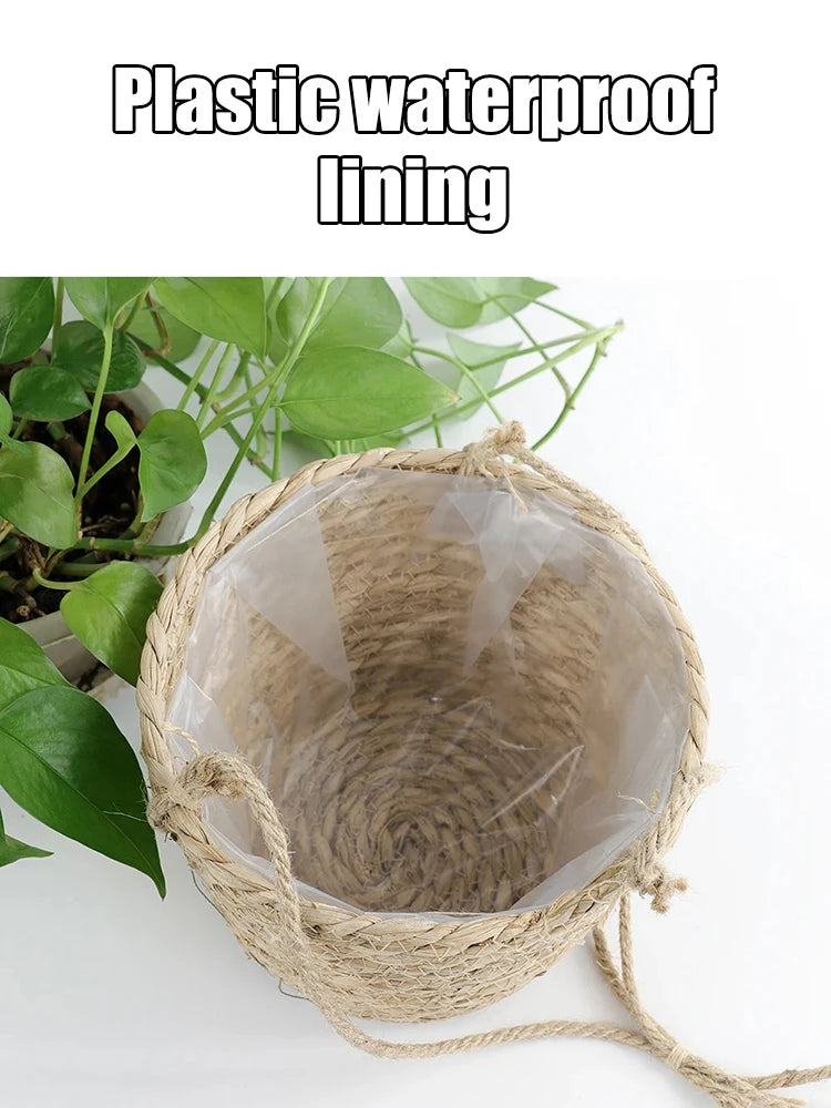 1PC Straw Hanging Basket Planter