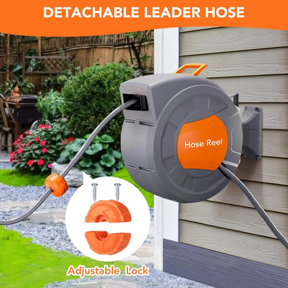 Retractable Garden Hose Reel 1/2 In x 100 FT Wall Mounted
