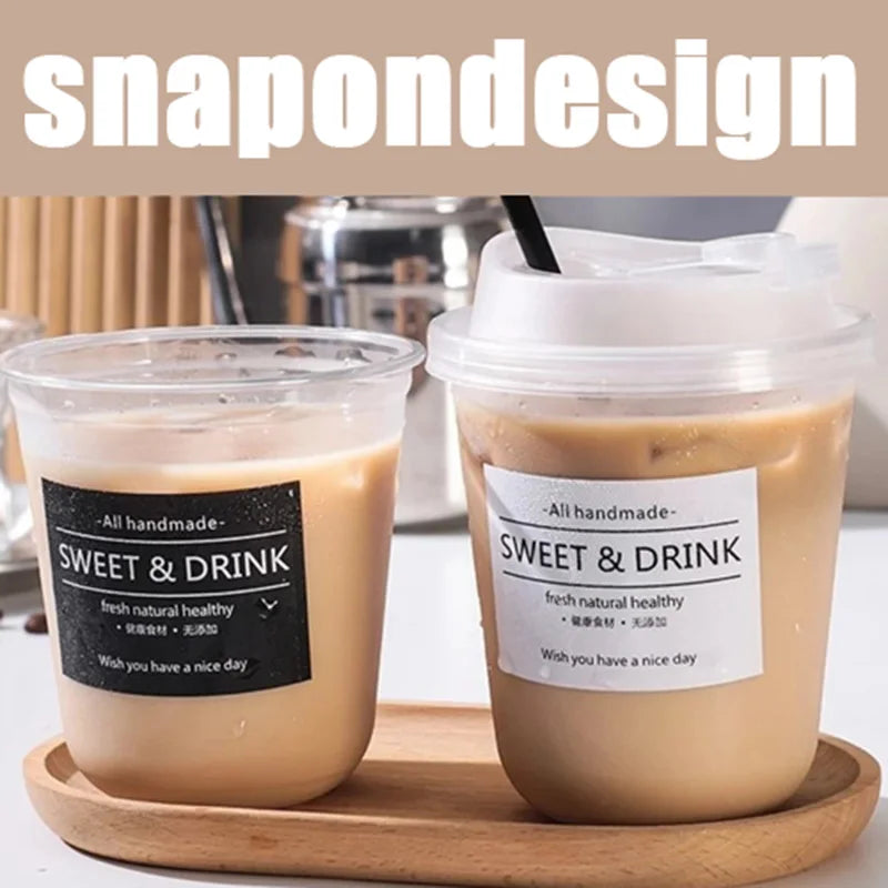 Disposable Thickened Cups - PET, Direct Drink Lid, Leak-Proof, Heat-Resistant, for Cafes & Milk Tea Shops