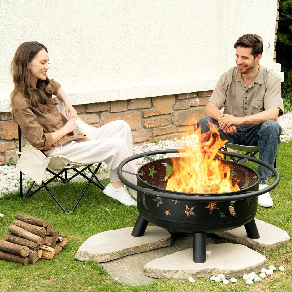 32 Inch Round Fire Pit with Mesh Cover