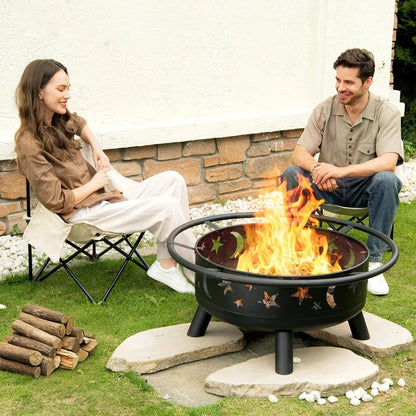 32 Inch Round Fire Pit with Mesh Cover