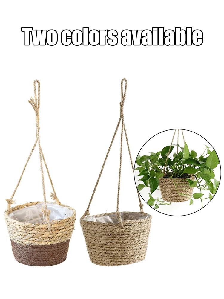 1PC Straw Hanging Basket Planter