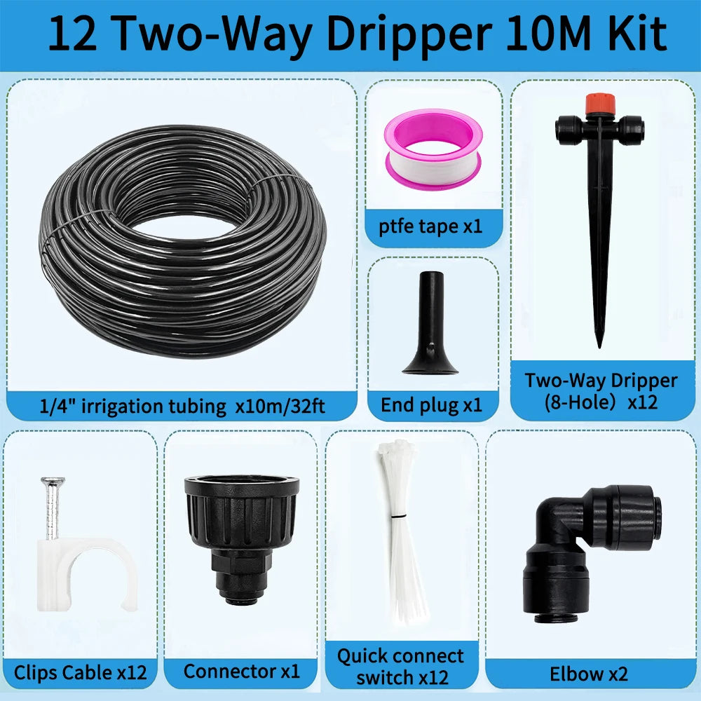 Garden Watering System, Quick-Connect Drip Irrigation Kit, DIY Automatic Irrigation Equipment Set for Lawn Raised Bed Greenhouse