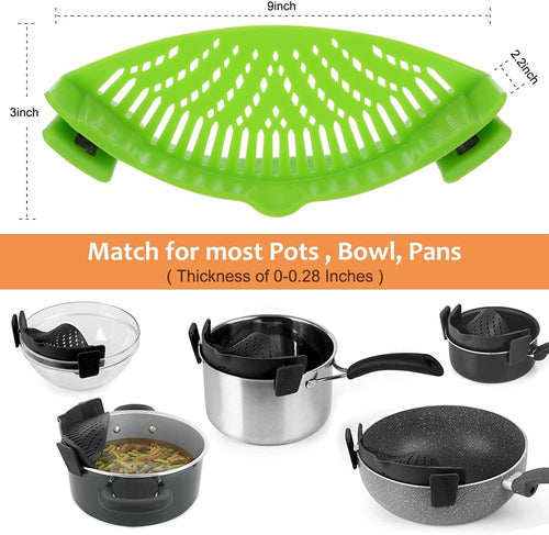 Clip on Strainer for Pots Pan Pasta Strainer, Silicone Food Strainer Hands-Free Pan Strainer, Clip-On Kitchen Food Strainer for Spaghetti, Pasta, Ground Beef Fits All Bowls and Pots (2P)